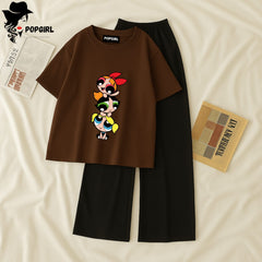 Women Summer Casual Two Piece Sets Printed T-Shirt And Straight Pants Outfits