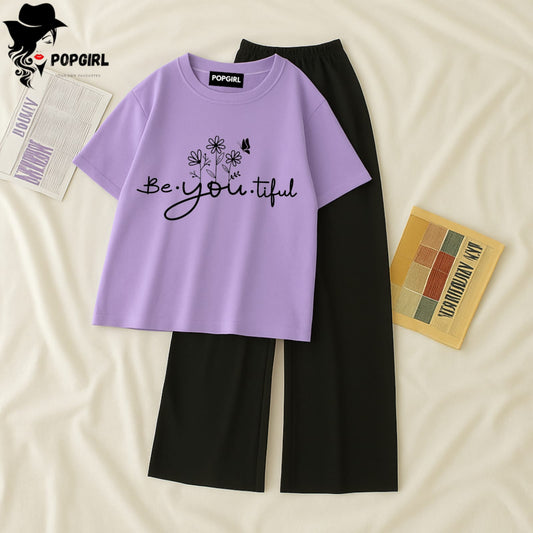 Women Summer Casual Two Piece Sets Printed T-Shirt And Straight Pants Outfits