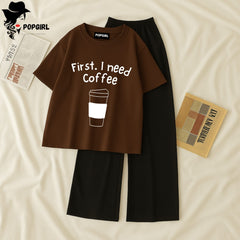 Women Summer Casual Two Piece Sets Printed T-Shirt And Straight Pants Outfits