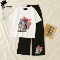 Women Summer Casual Two Piece Sets Printed T-Shirt And Straight Pants Outfits