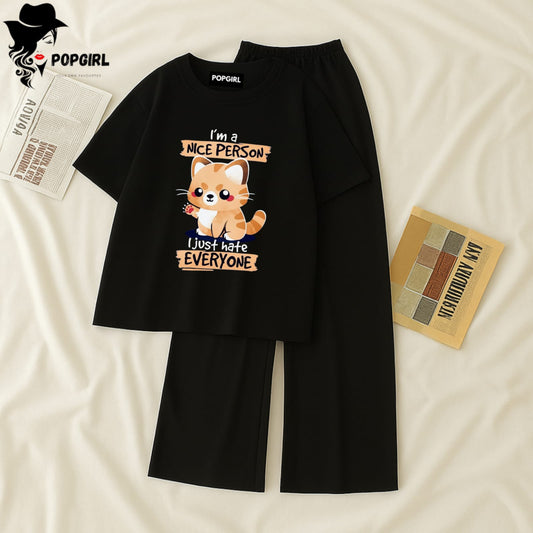 (Copy) Women Summer Casual Two Piece Sets Printed T-Shirt And Straight Pants Outfits