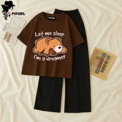 Women Summer Casual Two Piece Sets Printed T-Shirt And Straight Pants Outfits