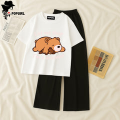 Women Summer Casual Two Piece Sets Printed T-Shirt And Straight Pants Outfits