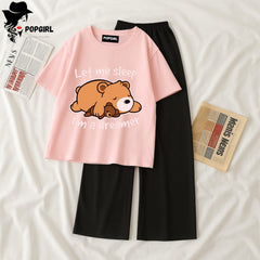 Women Summer Casual Two Piece Sets Printed T-Shirt And Straight Pants Outfits