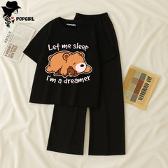 Women Summer Casual Two Piece Sets Printed T-Shirt And Straight Pants Outfits