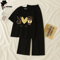 (Copy) Women Summer Casual Two Piece Sets Printed T-Shirt And Straight Pants Outfits