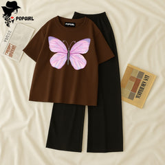 Women Summer Casual Two Piece Sets Printed T-Shirt And Straight Pants Outfits