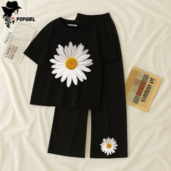 Women Summer Casual Two Piece Sets Printed T-Shirt And Straight Pants Outfits