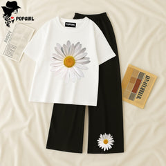 Women Summer Casual Two Piece Sets Printed T-Shirt And Straight Pants Outfits