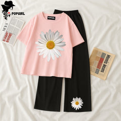 Women Summer Casual Two Piece Sets Printed T-Shirt And Straight Pants Outfits