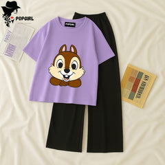 (Copy) Women Summer Casual Two Piece Sets Printed T-Shirt And Straight Pants Outfits