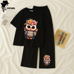 Women Summer Casual Two Piece Sets Printed T-Shirt And Straight Pants Outfits