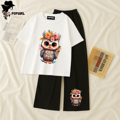 Women Summer Casual Two Piece Sets Printed T-Shirt And Straight Pants Outfits