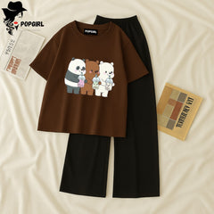 Women Summer Casual Two Piece Sets Printed T-Shirt And Straight Pants Outfits