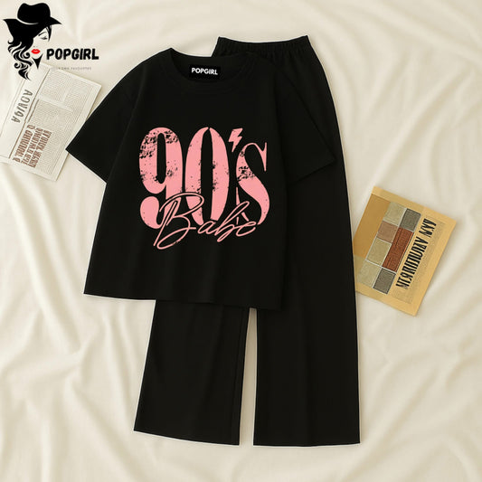 Women Summer Casual Two Piece Sets Printed T-Shirt And Straight Pants Outfits