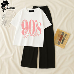 Women Summer Casual Two Piece Sets Printed T-Shirt And Straight Pants Outfits