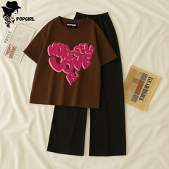 Women Summer Casual Two Piece Sets Printed T-Shirt And Straight Pants Outfits