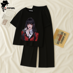 Women Summer Casual Two Piece Sets Printed T-Shirt And Straight Pants Outfits