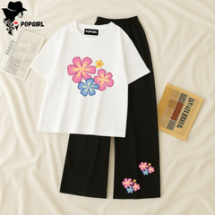 Women Summer Casual Two Piece Sets Printed T-Shirt And Straight Pants Outfits