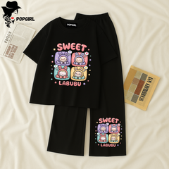 Women Summer Casual Two Piece Sets Printed T-Shirt And Straight Pants Outfits