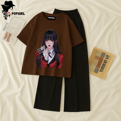 Women Summer Casual Two Piece Sets Printed T-Shirt And Straight Pants Outfits