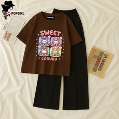 Women Summer Casual Two Piece Sets Printed T-Shirt And Straight Pants Outfits