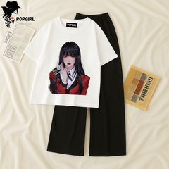 Women Summer Casual Two Piece Sets Printed T-Shirt And Straight Pants Outfits