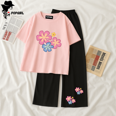 Women Summer Casual Two Piece Sets Printed T-Shirt And Straight Pants Outfits