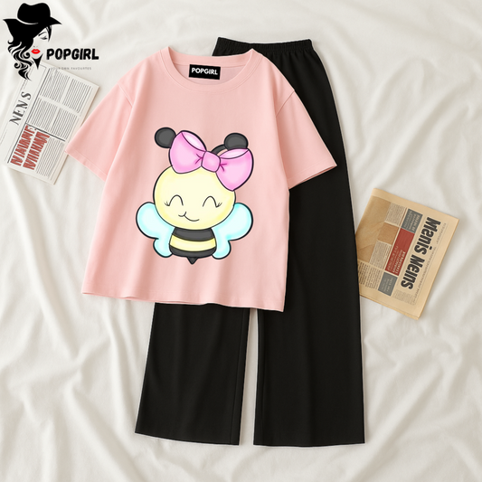 Women Summer Casual Two Piece Sets Printed T-Shirt And Straight Pants Outfits