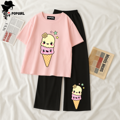 Women Summer Casual Two Piece Sets Printed T-Shirt And Straight Pants Outfits