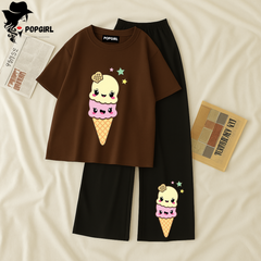 Women Summer Casual Two Piece Sets Printed T-Shirt And Straight Pants Outfits