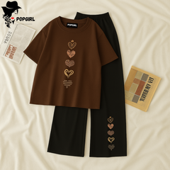 Women Summer Casual Two Piece Sets Printed T-Shirt And Straight Pants Outfits