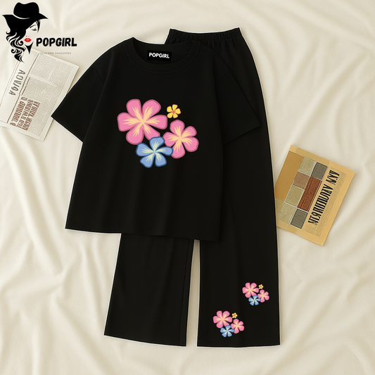 Women Summer Casual Two Piece Sets Printed T-Shirt And Straight Pants Outfits