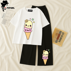 Women Summer Casual Two Piece Sets Printed T-Shirt And Straight Pants Outfits