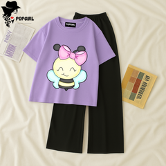 Women Summer Casual Two Piece Sets Printed T-Shirt And Straight Pants Outfits