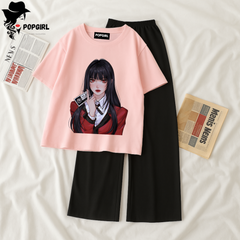 Women Summer Casual Two Piece Sets Printed T-Shirt And Straight Pants Outfits