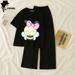 Women Summer Casual Two Piece Sets Printed T-Shirt And Straight Pants Outfits