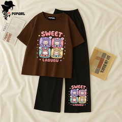 Women Summer Casual Two Piece Sets Printed T-Shirt And Straight Pants Outfits