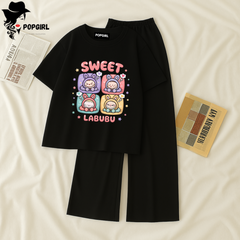 Women Summer Casual Two Piece Sets Printed T-Shirt And Straight Pants Outfits