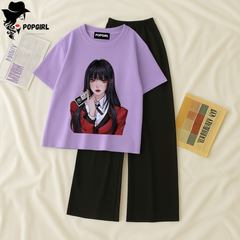 Women Summer Casual Two Piece Sets Printed T-Shirt And Straight Pants Outfits