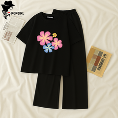 Women Summer Casual Two Piece Sets Printed T-Shirt And Straight Pants Outfits
