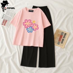 Women Summer Casual Two Piece Sets Printed T-Shirt And Straight Pants Outfits