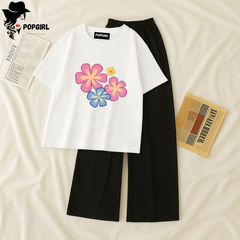 Women Summer Casual Two Piece Sets Printed T-Shirt And Straight Pants Outfits