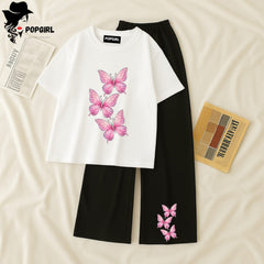 Women Summer Casual Two Piece Sets Printed T-Shirt And Straight Pants Outfits