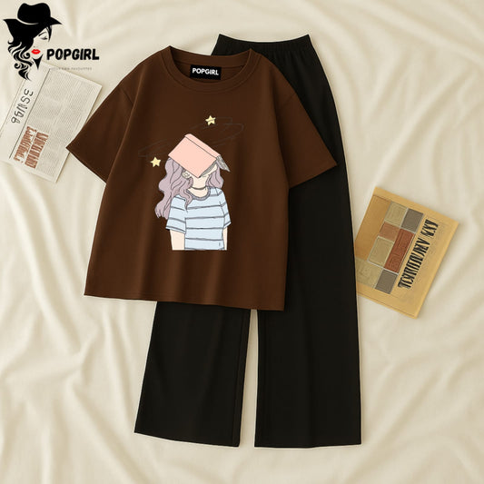 Women Summer Casual Two Piece Sets Printed T-Shirt And Straight Pants Outfits