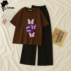 Women Summer Casual Two Piece Sets Printed T-Shirt And Straight Pants Outfits
