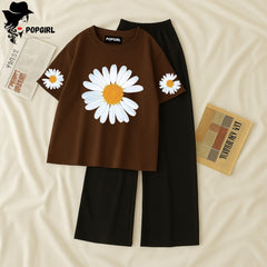 Women Summer Casual Two Piece Sets Printed T-Shirt And Straight Pants Outfits