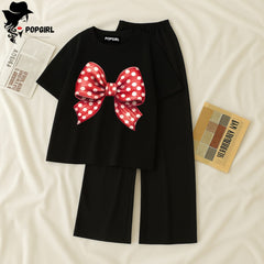 Women Summer Casual Two Piece Sets Printed T-Shirt And Straight Pants Outfits