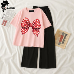 Women Summer Casual Two Piece Sets Printed T-Shirt And Straight Pants Outfits