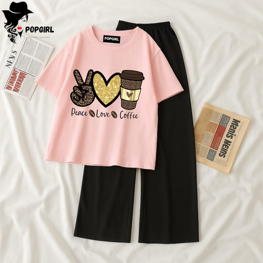 (Copy) Women Summer Casual Two Piece Sets Printed T-Shirt And Straight Pants Outfits